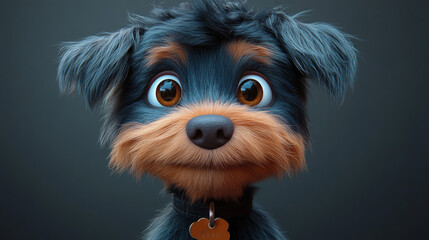 Sticker - Cute cartoon dog with big brown eyes and a black collar.