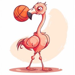 cute Flamingo playing basket ball cartoon icon illustration