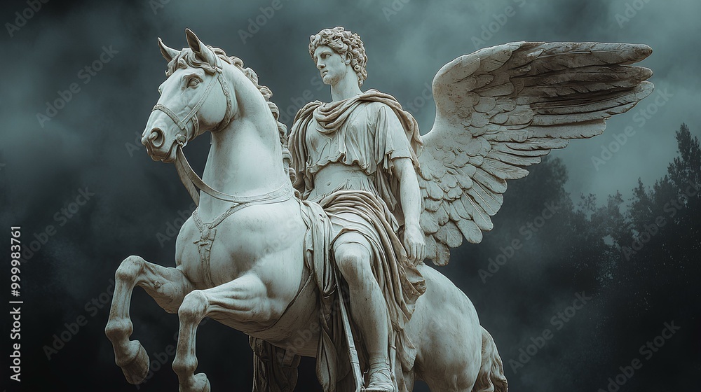 Ancient Greek statue of Greek god Apollo riding a winged horse ...