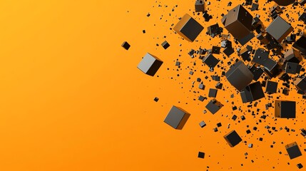 Poster - 3D render of black cubes on an orange background.