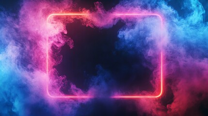 Poster - A glowing neon square in a cloud of smoke.