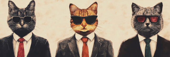 Poster - Three cats in suits and sunglasses looking cool.