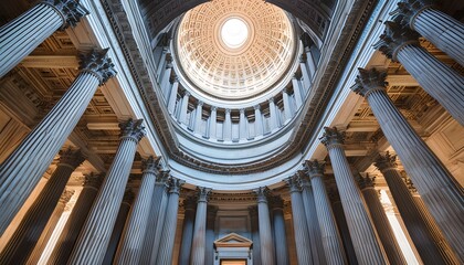 Wall Mural - Majestic grand hall with ornate columns and a luminous domed ceiling exuding an atmosphere of opulence and splendor