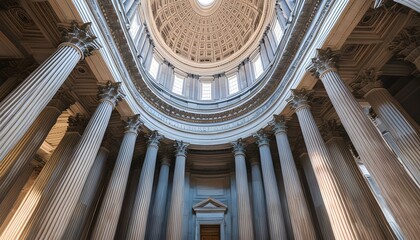 Wall Mural - Majestic grand hall with ornate columns and a luminous domed ceiling exuding an atmosphere of opulence and splendor