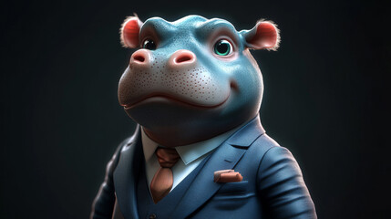 Canvas Print - Smiling hippo in a suit.