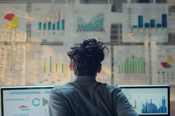 Poster - Back view of marketer studying data insights.