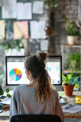 Poster - Back view of marketing strategist analyzing data.