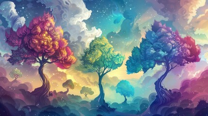 Canvas Print - Fantasy Landscape with Colorful Trees