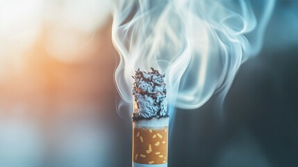 Poster - A cigarette with smoke swirling gently, with a clean, blurred background providing space for copy.