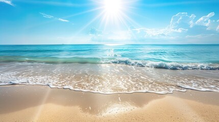 Poster - Beach Scene with Ocean Waves and Blue Sky