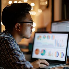 Poster - Marketing professional reviewing data insights from behind.