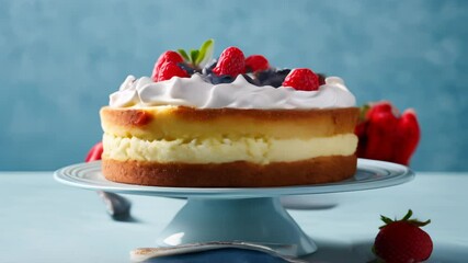 Sticker -  Deliciously tempting layered cake with fresh strawberries and whipped cream