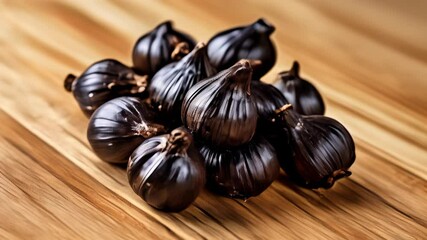 Wall Mural -  A cluster of dark purple grapes on a wooden surface