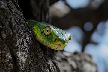 Wall Mural - Green Snake on a tree .generative ai