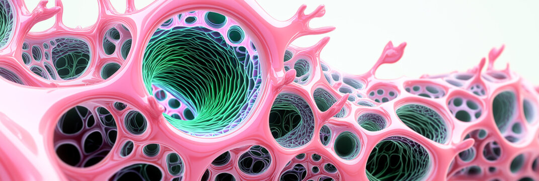 Pink and Green Microscopic Organic Structure: Cellular, Abstract, Biology
