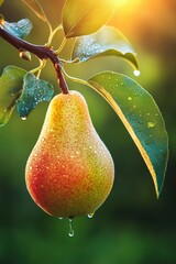 Wall Mural - Ripe pear fruit growing on tree