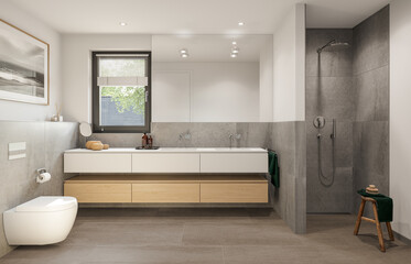 Poster - Modern Bathroom interior with shower. 3D Rendering