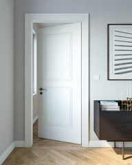 Poster - room with door. modern living interior detail. 3D rendering.