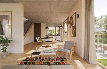Poster - Modern living room. Modern Interior. 3D rendering