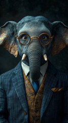 Sticker - Elephant wearing a suit and glasses.