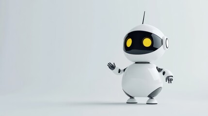 Poster - 3D concierge robot, minimal style, futuristic design, clean white background, soft lighting, elegant simplicity, high-end service concept 
