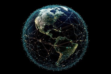 Earth Globe with Interconnected Network Lines and City Lights