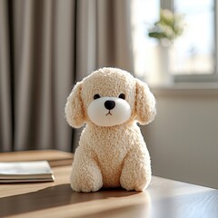 Canvas Print - Fluffy Stuffed Dog Toy on Wooden Table.