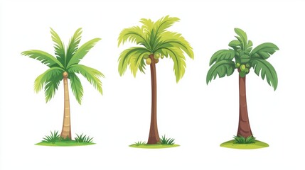 Vector illustration of coconut tree with leaf closeup view