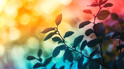 Poster - Silhouetted Leaves Against Vibrant Blurred Background