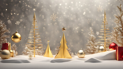 3D rendering of a modern Christmas scene with a sleek, minimalist design.
