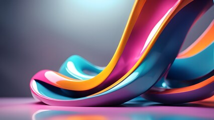 Abstract colorful wavy lines, flowing shapes with a vibrant glossy finish,  pink, orange and blue colors, 3D render.