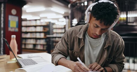 Aufkleber - Student, reading and books with man in library for knowledge, education and college thesis. Academy, future and university with person and studying on campus for exam, project and scholarship