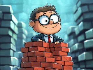 Poster - success Businessman wearing a suit cartoon block illustration
