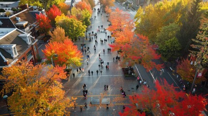 Wall Mural - Autumnal City Street Aerial View