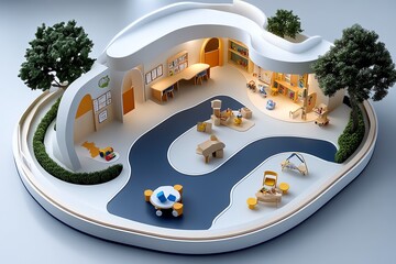 Aufkleber - 3D digital preschool classroom model, where users can explore different learning stations, toys, and activities, designed to foster early childhood education