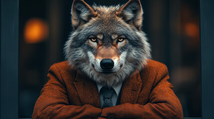 Sticker - Wolf in a suit staring intensely at the camera.