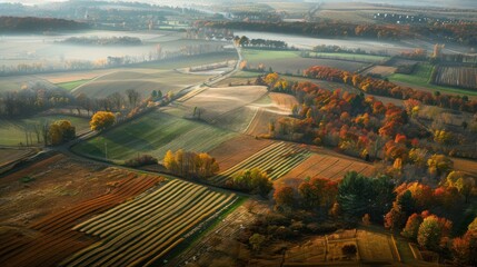 Wall Mural - Aerial View of a Tranquil Autumn Landscape