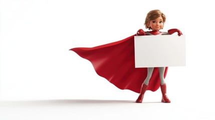 Canvas Print - A superhero character holding a blank sign, ready for a message or advertisement.