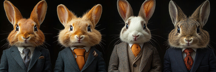 Sticker - Four bunnies in suits look directly at the camera.