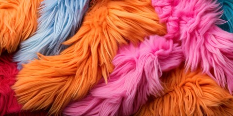 Poster - A pile of colorful fur with orange, pink, and blue strands