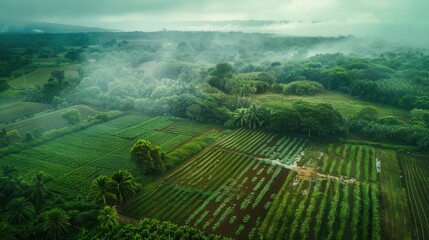 Poster - Aerial View of Lush Green Fields