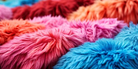Poster - A row of colorful fuzzy animal fur pillows