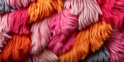 Poster - A colorful pile of yarn with pink, orange, and purple strands
