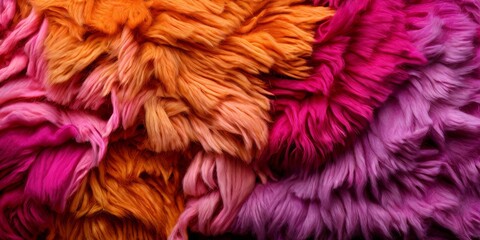 A colorful fur with orange, pink, and purple stripes