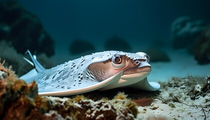 Graceful stingray gliding through ocean depths with a sleek body and vigilant eye, embodying natures elegance and adaptability