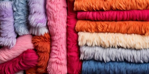 Poster - A pile of colorful woolen scarves stacked on top of each other