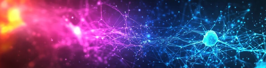 Wall Mural - abstract representation of neural connections with vibrant colors and light effects.