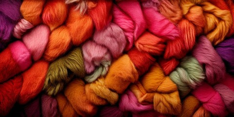 Poster - A pile of colorful yarn is shown in various shades of red, orange, yellow
