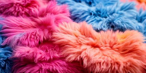 Poster - A close up of a fluffy, multi-colored sheep's fur