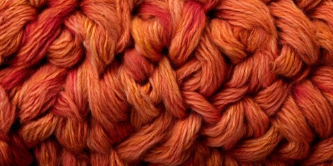 Poster - A close up of a knitted orange and red yarn